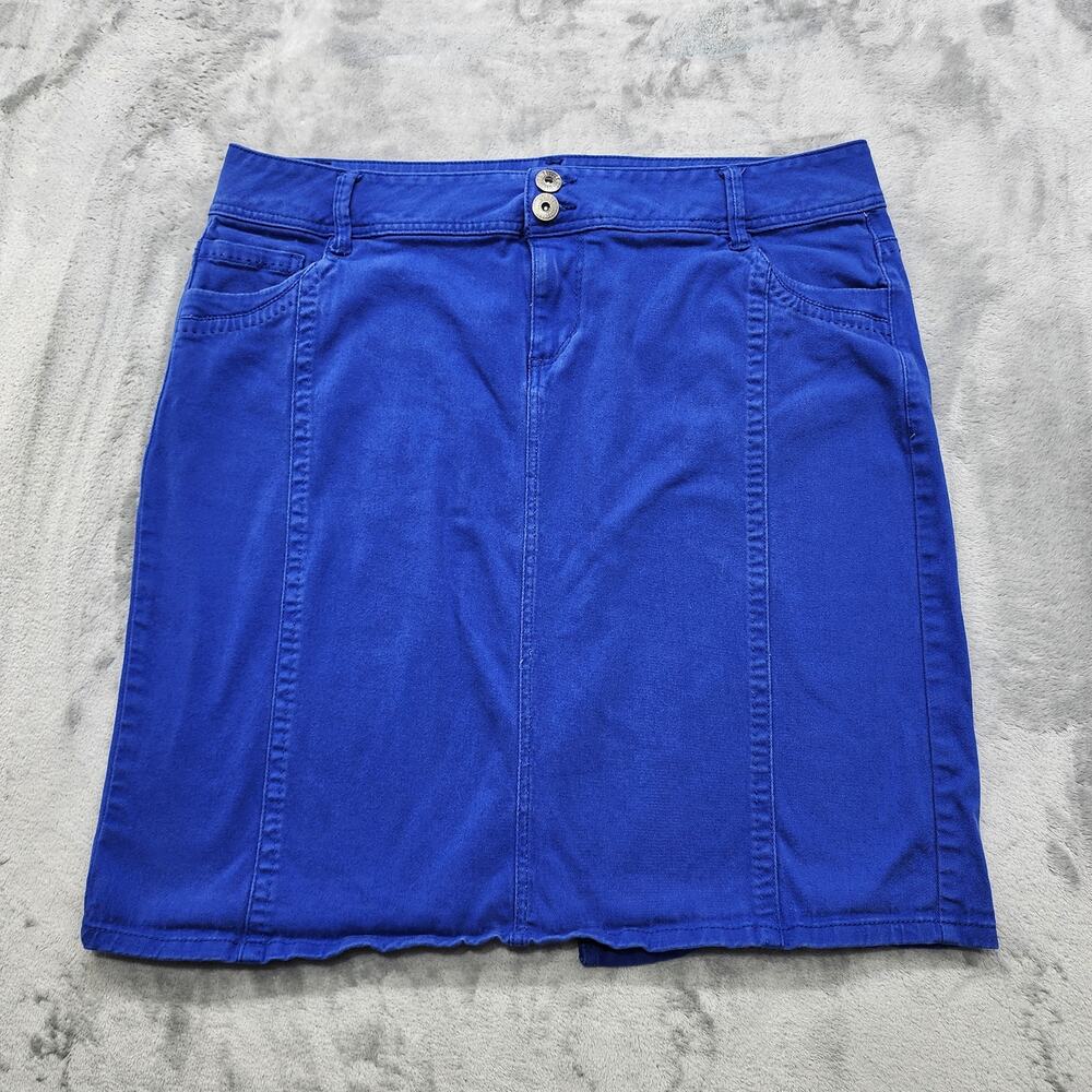 Vintage Roz&Ali Skirt Womens 16 Blue Double‎ Button Stretch Denim Pencil Mini
